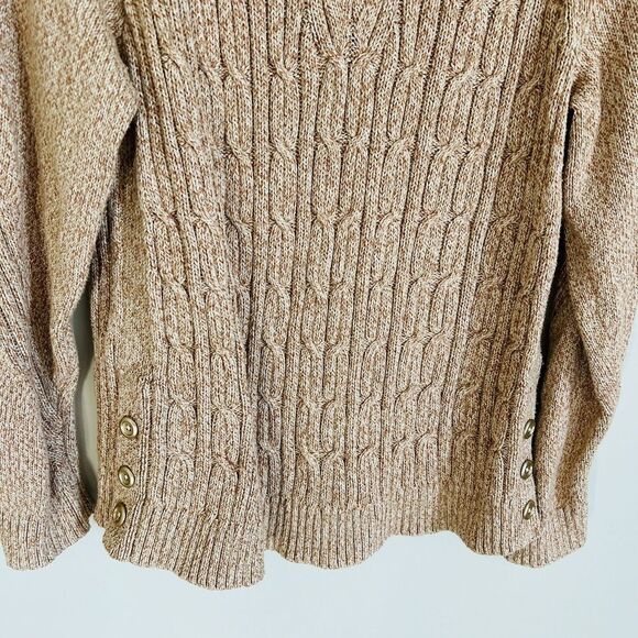 Talbots Sweater Women Size L Cowl Neck Cable Knot Gold Button Pink Cream - Picture 3 of 7